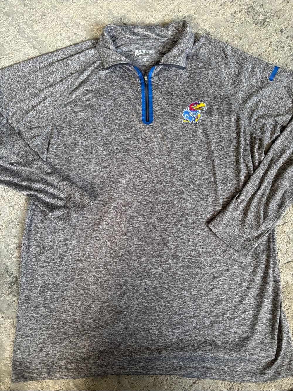 Pennant KANSAS Gray Heather Quarter Zip with Blue Trim